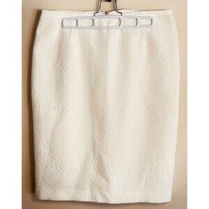 Calvin Klein Womens Skirt Cream Sz 10 Straight Pencil Lined Cotten Blend